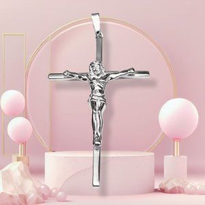 White Gold Women's Crucifix Cross Jesus Pendant Solid 925 Sterling Silver